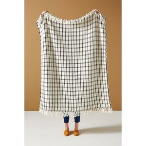 Anthropologie Checked Wool Knit Throw Blanket